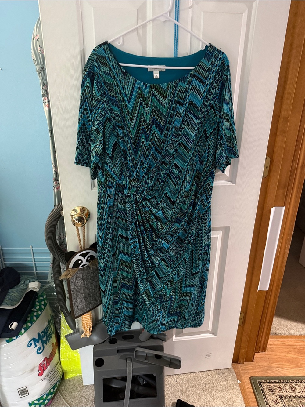 dressbarn Teal and Black Abstract Print Dress